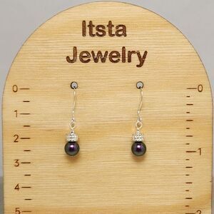 Swarovski Pearls Purple Drop Earrings 6mm Sterling French Earwires E037